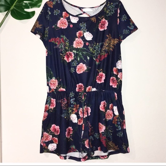 Other - Navy Floral Romper with pockets